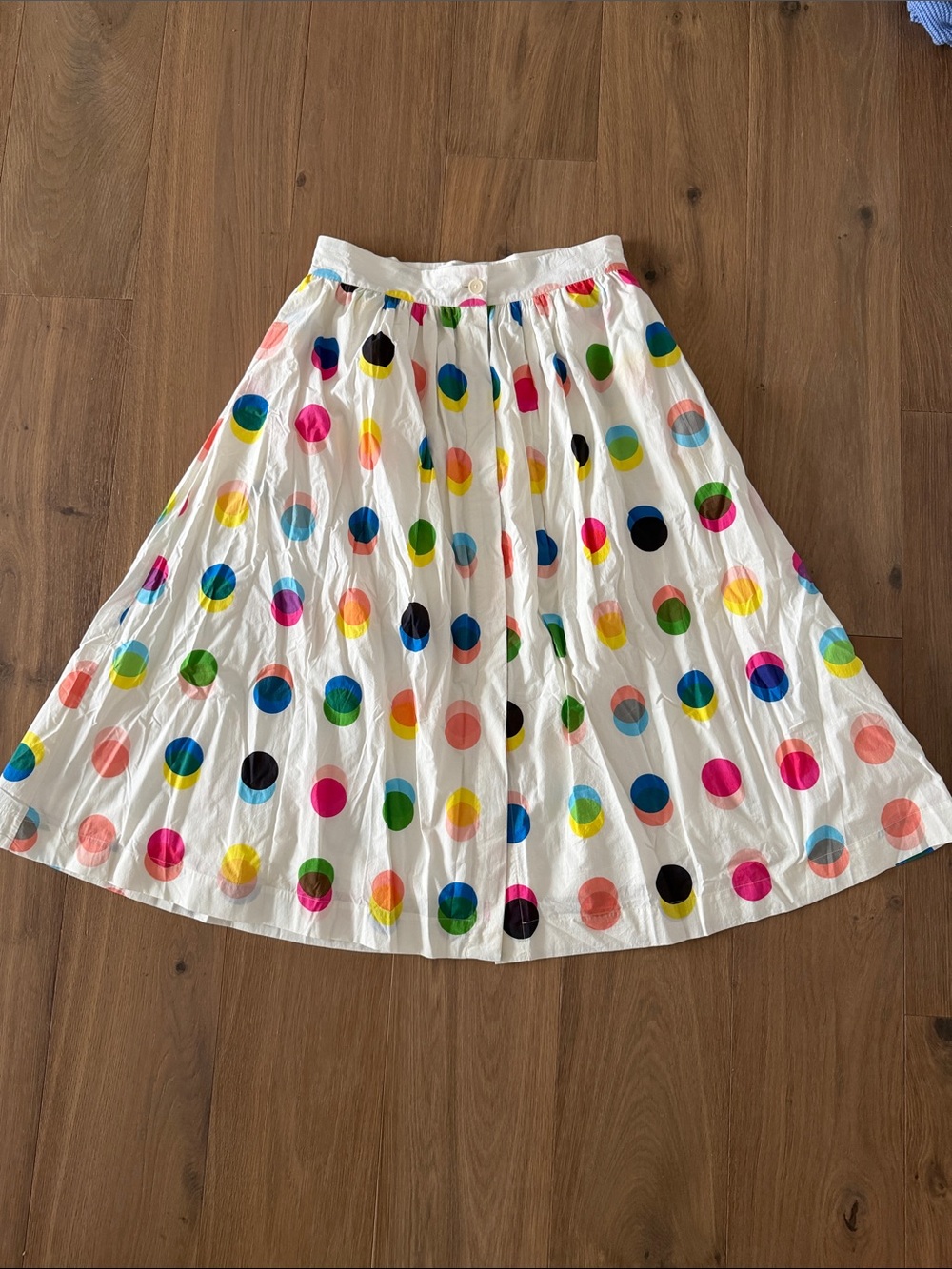 Mi White Midi Skater Skirt with Multicolor Polka Dots